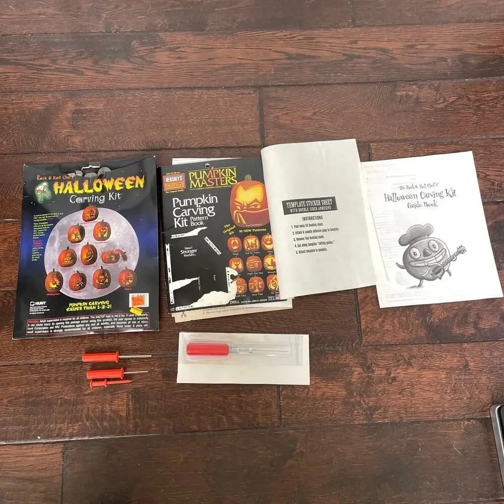 Vintage Pumpkin Carving Kit Halloween 2000 Pumpkin Masters Stencils & Saws Y2K